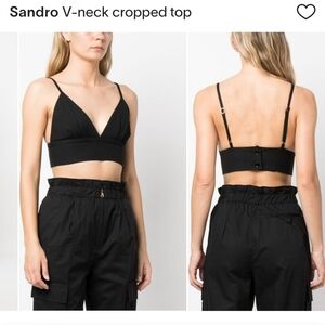 Sandro Paris Black Elegant V Neck Triangle Crop Top - Size M/Large (8-10)NWT